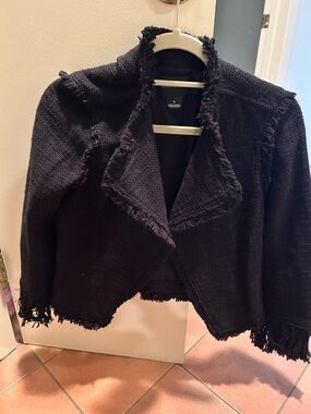Club Monaco Black Fringed Open-Front Jacket